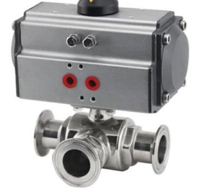 Pneumatic DN10~DN100 1/2in 3 Way Sanitary Ball Valve With Spring Actuator