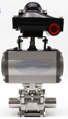 Pneumatic DN10~DN100 1/2in 3 Way Sanitary Ball Valve With Spring Actuator